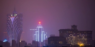 澳门城市夜间时间照明著名酒店公园顶层全景时间间隔4k中国