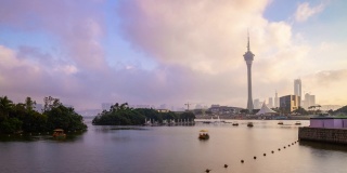 日落时间照明澳门城市市中心海湾全景时间间隔4k中国