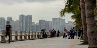 珠海市游客拥挤的海滨海滨湾白天时间澳门观看全景时间间隔4k中国