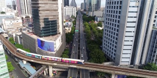 4k空中曼谷市中心城市视图，飞越曼谷，泰国。