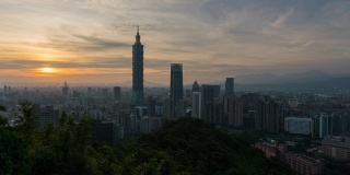 从白天到晚上的延时鸟瞰商务区在台北市，台湾