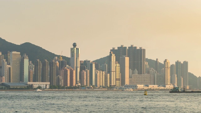 时光流逝香港港湾城-现代城市商业金融区高层摩天大楼在香港