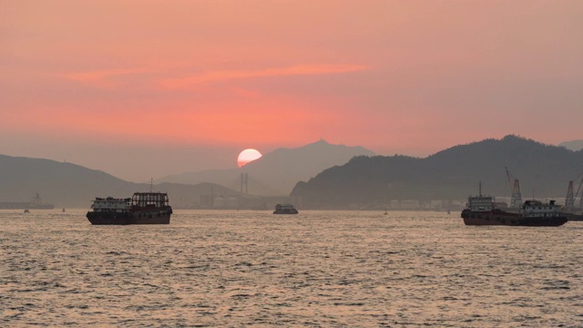 时间推移:日落香港城市海港