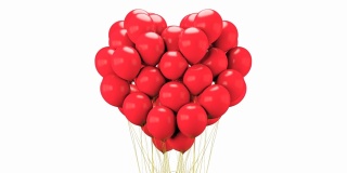 漂浮的红色气球，心形，爱的礼物，3D渲染