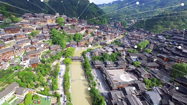 鸟瞰贵州老城，线与光，智慧城市概念