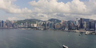 航拍香港现代摩天大楼的无人机4k镜头。香港城市的建筑物。