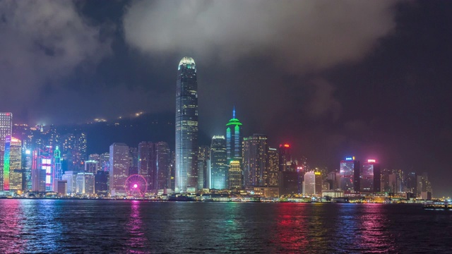 时光流逝，城市生活在摩天大楼林立的香港-维多利亚港与现代化的商业基础设施城区
