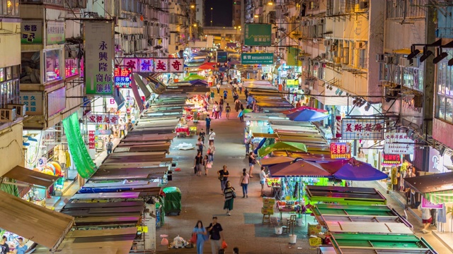 时间流逝:人群拥挤行人步行香港菜市场