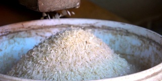 米厂生产大米。近距离射杀。缓慢的运动。