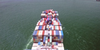 4K分辨率鸟瞰图集装箱码头及货轮物流运输，泰国工业业务航运，国际水运