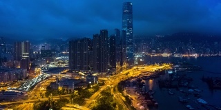香港城市天际线由夜到日的超断层