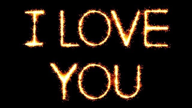 I Love You Text Sparkler Glitter Sparks Firework Loop Animation .我爱你