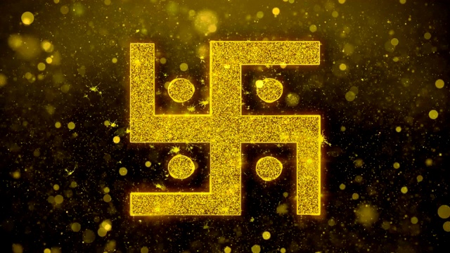 印度万字标志金色闪光发光粒子。