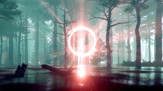 神秘雾蒙蒙的森林与另一个世界的门户在日落视频素材模板下载