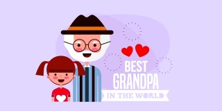 快乐的爷爷奶奶与爷爷和孙女的日子卡
