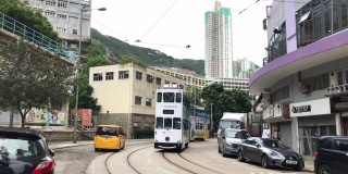 香港市景-有轨电车在筲箕湾转角处