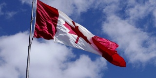 加拿大国旗在云的背景下飘扬
