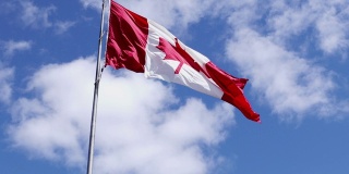 加拿大国旗在云的背景下飘扬