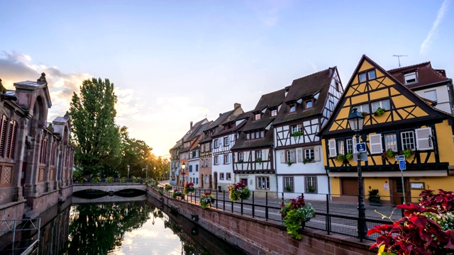 Colmar France timelapse 4K, Colorful Half Timber House city skyline sunrise timelapse