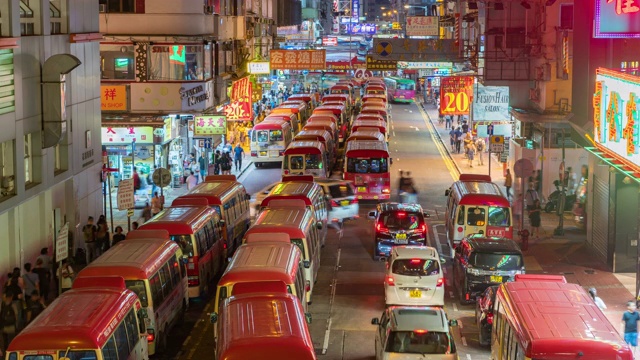 时光流逝的交通运输和人群走在街上孟香港在香港的背景购物大楼