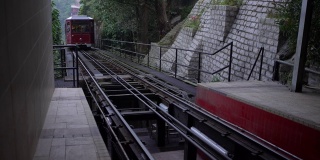 著名的红色有轨电车从太平山顶站，下山