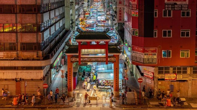 4K延时拍摄香港油麻地站庙街夜市
