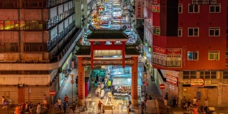 4K延时拍摄香港油麻地站庙街夜市