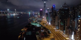 航拍香港城市景观及维多利亚港的实时影像