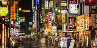 4K倾斜时间推移:日本东京歌舞伎町晚上的人群