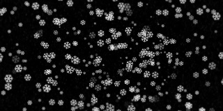 冬季雪花在孤立的黑色背景中落下，4K用于合成，运动图形，大和小雪雪花，孤立的雪花，阿尔法，Ethereal，强烈，风暴