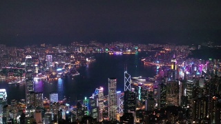 维多利亚港，香港城市夜景的地标视频素材模板下载