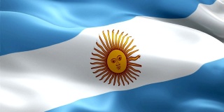 阿根廷国旗运动循环视频在风中飘扬。现实的阿根廷国旗背景。阿根廷国旗循环特写1080p全高清1920X1080镜头。阿根廷南美国家国旗镜头视频电影，新闻