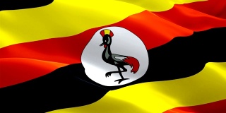 乌干达挥舞着国旗。斯瓦希里国旗飘扬。乌干达标志的无缝循环动画。斯瓦希里语旗帜高清分辨率背景。乌干达旗特写1080p全高清视频演示