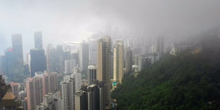 无人机鸟瞰图香港城市与多云和摩天大楼-现代城市商业区