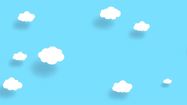 4K蓝色的天空充满了从右向左移动的云。卡通天空背景。平面动画。Alpha Luma哑光包括在内。