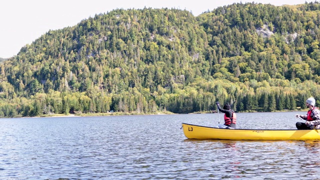 加拿大魁北克省国家公园蒙特-特朗布兰特的夫妇皮划艇