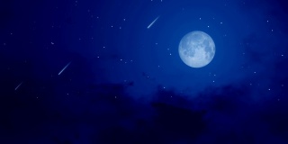 有满月和流星或流星的夜空