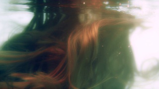 在水下，光在闪亮的棕色头发上移动视频素材模板下载