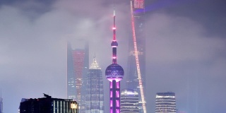 4K:上海摩天大楼夜景，中国
