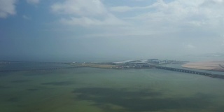 晴天澳门湾香港收费站大桥空中全景4k中国