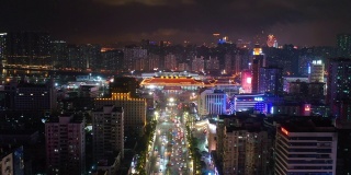 夜间珠海交通道路边境口岸澳门城市景观航拍全景4k中国