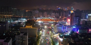夜间灯光照亮珠海交通道路边境口岸，澳门城市航拍4k中国全景图