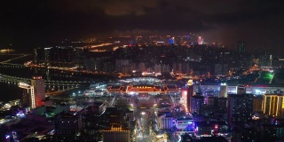 夜间灯光照亮珠海交通街道港口澳门城市景观航拍全景4k中国