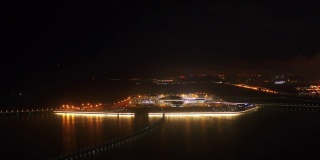 夜光珠海湾澳门港门大桥航拍全景4k中国
