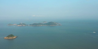 日落时间珠海城市岛屿澳门香港大桥航拍全景4k中国