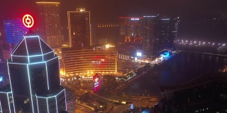 夜间灯光照亮澳门市区街景4k中国航拍全景图