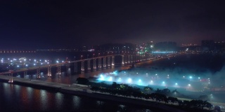 澳门湾交通大桥路夜假日烟花航拍4k中国全景