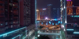 夜间灯光照亮澳门市区交通街景4k中国航拍全景图
