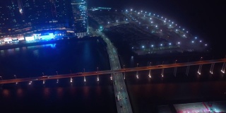 夜澳门河交通大桥路巴士站湾航拍全景4k中国