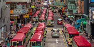 4K时间间隔俯视图香港孟角区公共小巴车站